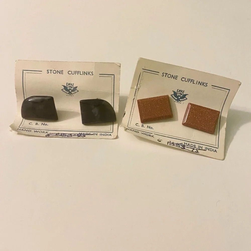 Vintage Lot of 2 Stone Cuff Links Eagle  Hand Made in India